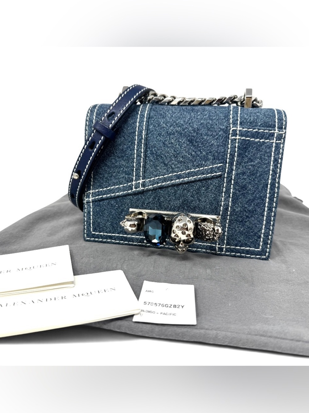 ✨🛍️ Alexander McQueen Denim Mini Jeweled Knuckle 2-Way Bag